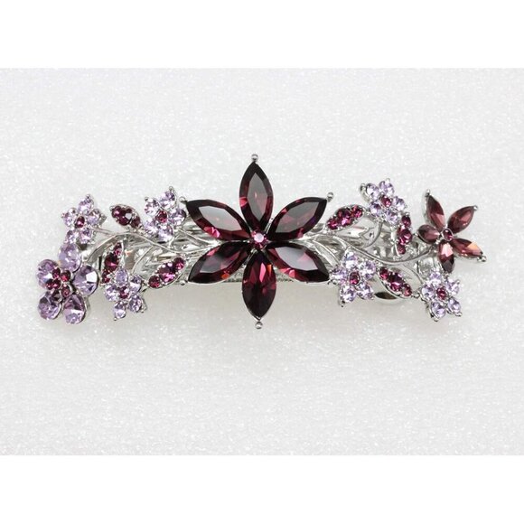 Purple Rhinestone Floral Hair Barrette Clip Rhinestone Bridal Prom Vacation main image 5